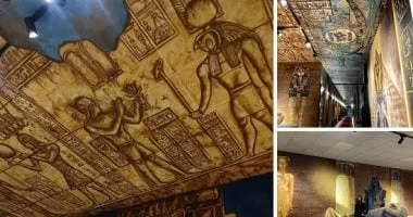 محمود يرسم على برديات من طفولته وجدارية بنسخة من معبد دندرة