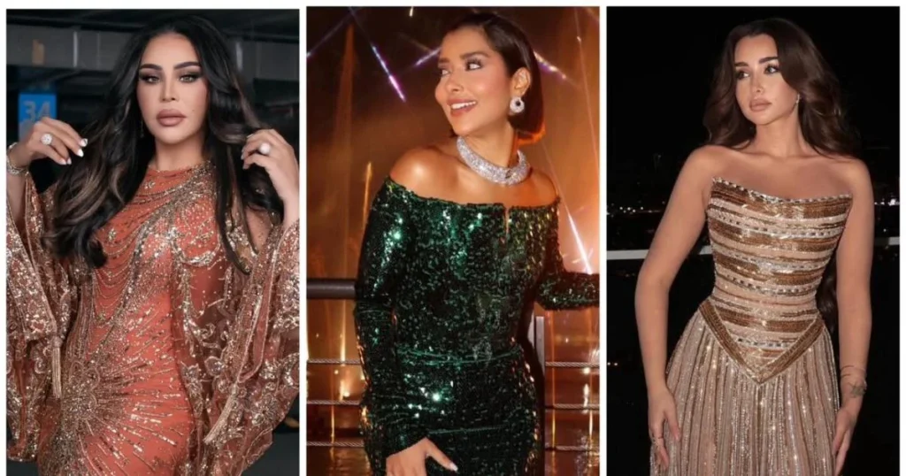 من وحي النجمات: فساتين براقة لإطلالة رأس السنة