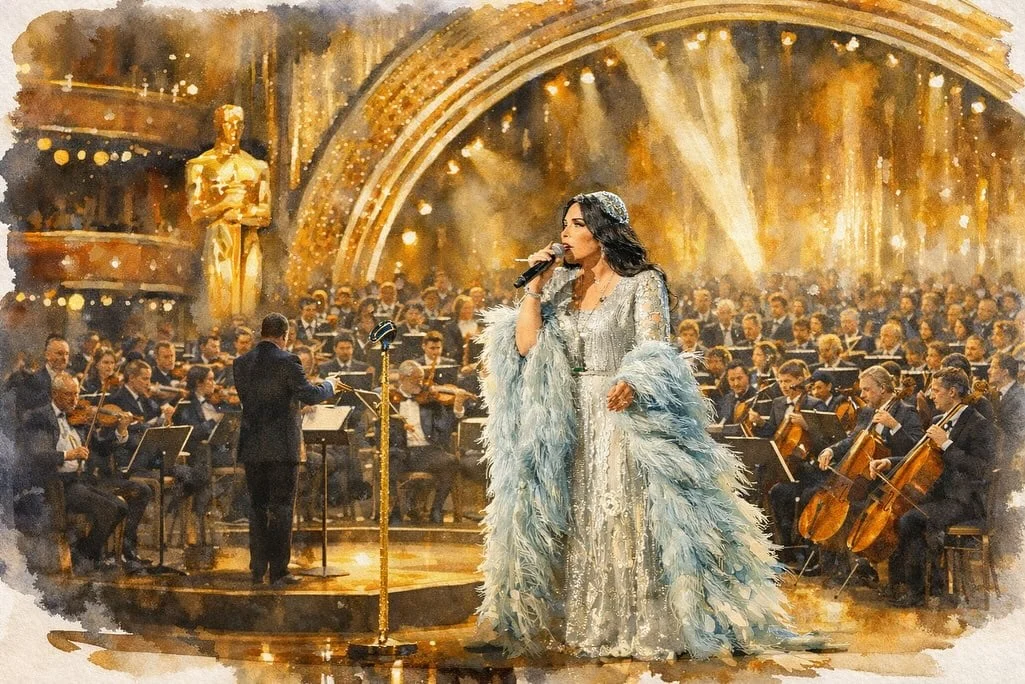 أحلام تتألق بفستان مسرحي أبيض فضي