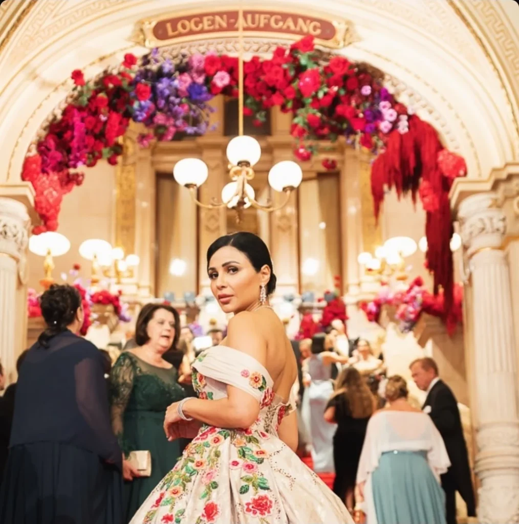 مهيرة عبد العزيز تبرز أنوثتها بفستان ضخم مطرز بالورود